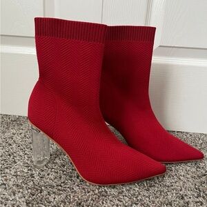 Cuckoo Pink Fabric Boots With Clear Heels Size 9